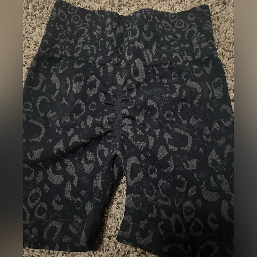 Black cheetah print gym shorts